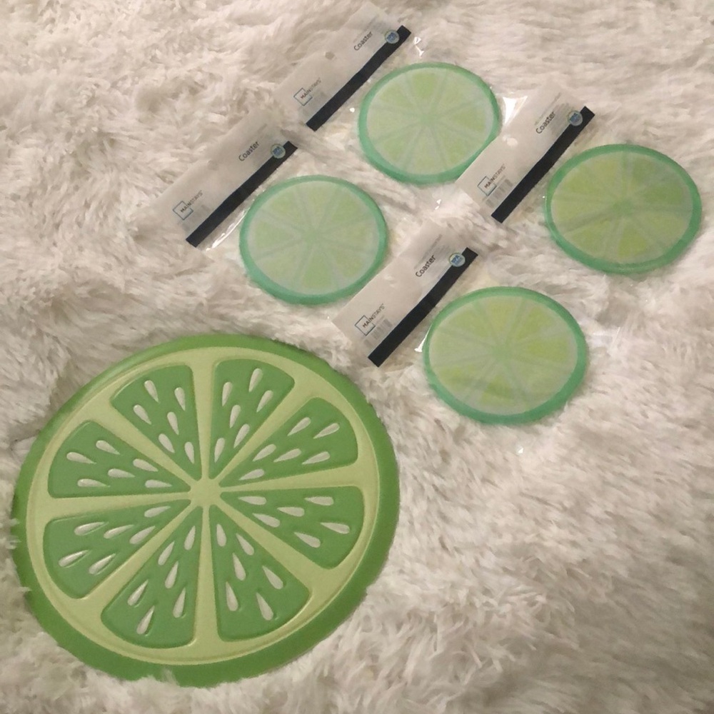Lime Metal Sign 12” & Lime Coaster Set of 4 NWT